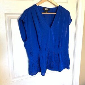 DKNY Women’s Royal Blue V-Neck Blouse Size Large